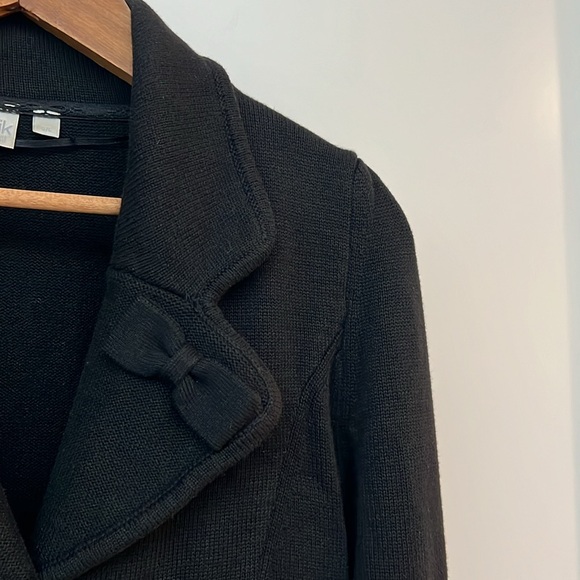 TWIK | Black Button-down Cotton Cardigan with Bow Accent - Picture 5 of 7